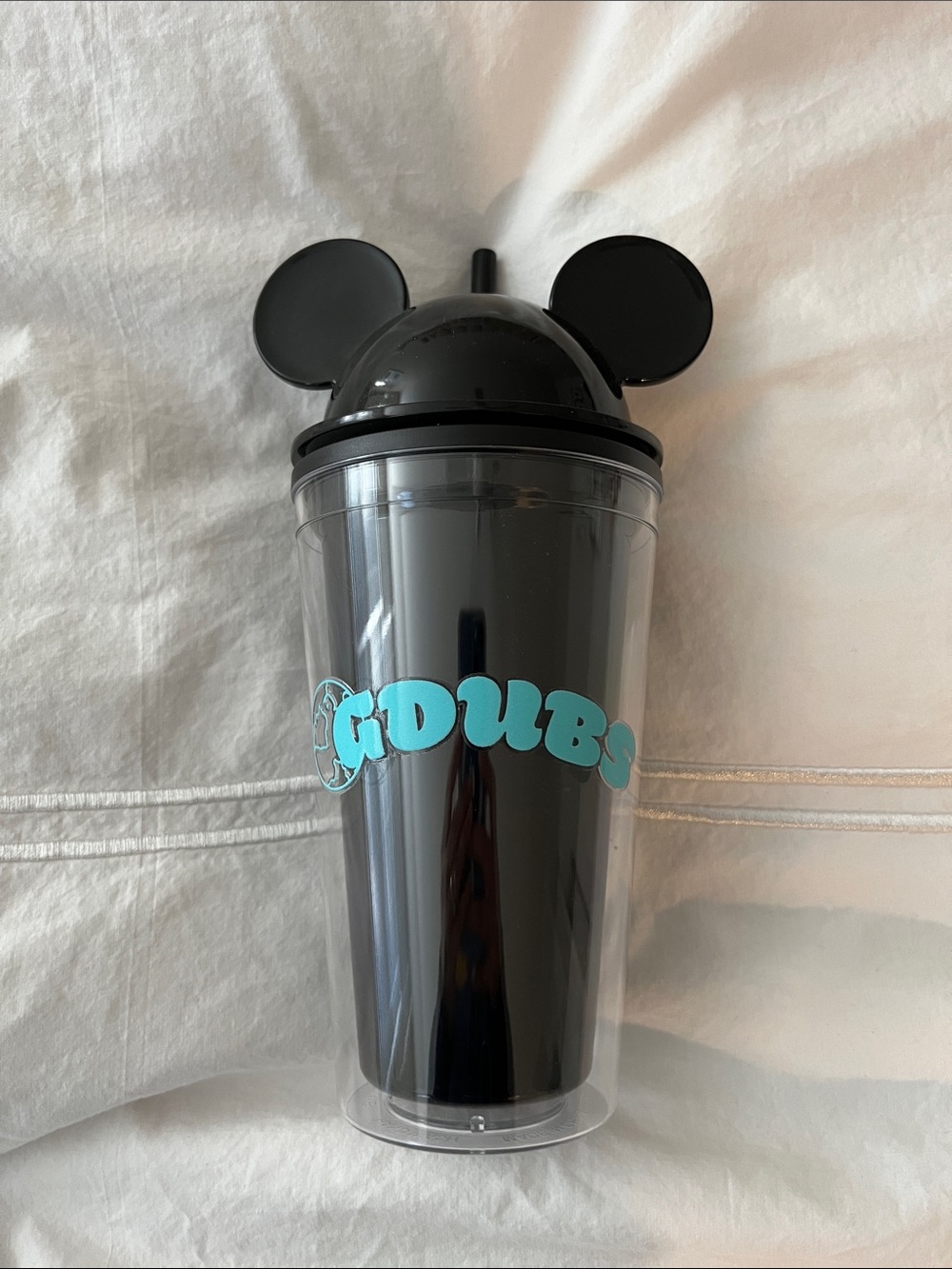 Black Mickey Ear Tumbler with Aqua 'Gdubs' Logo